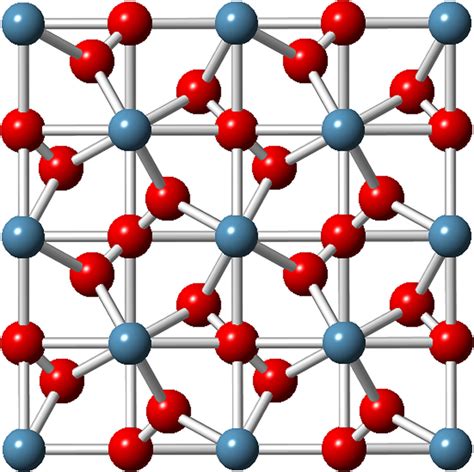 Crystal structure CaO3. Large blue spheres –Ca atoms, small red spheres ...