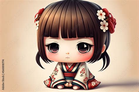 Cute Anime Chibi Japanese Girl Stock Illustration | Adobe Stock