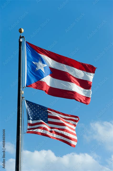 Puerto Rico, Old San Juan, flags of the USA and Puerto Rico Stock Photo ...