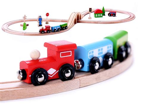 Cubbie Lee Premium Wooden Train Set Toy Double-Sided Train Tracks ...