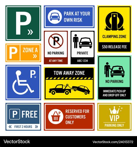 Car park parking signs signboards a set Royalty Free Vector