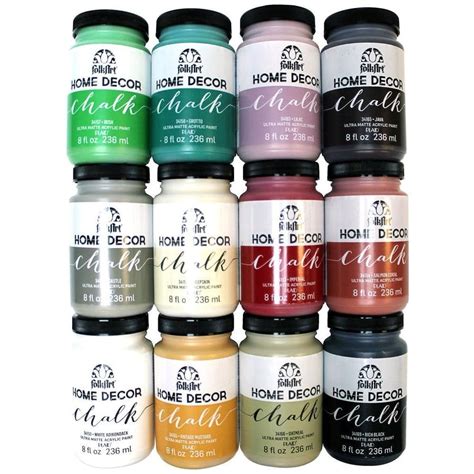 FolkArt Home Decor 8 oz. 12-Color Ultra Matte Chalk Finish Paint Set ...