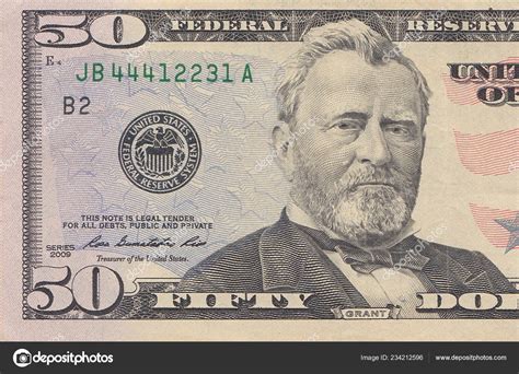 Fifty Dollar Bill Macro Usd President Ulysses Grant Portrait United ...