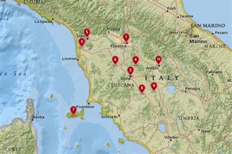 Map Of Tuscany And Umbria Region