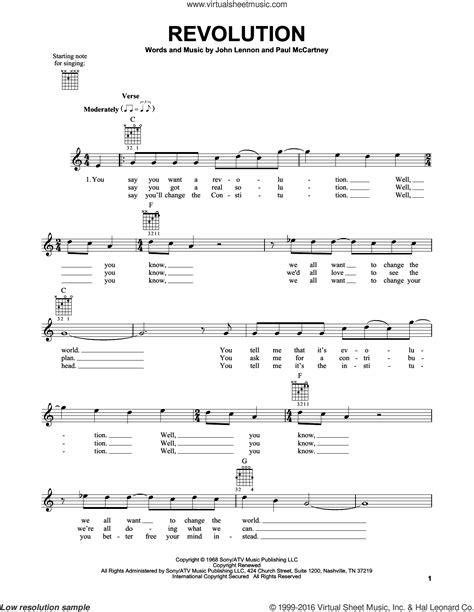 Beatles - Revolution sheet music for guitar solo (chords) [PDF]