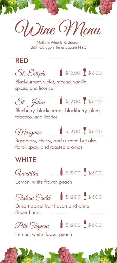 Wine Menu Design Template in PSD, Word, Publisher, Illustrator, InDesign