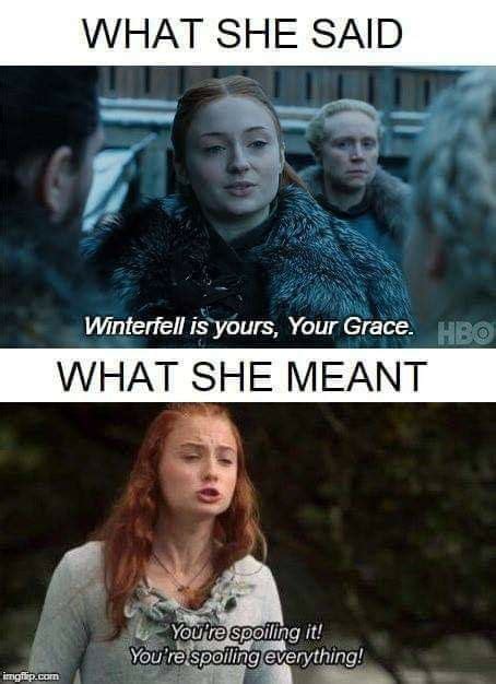 Actually she spoiled every | Game of thrones funny, Got memes, Game of ...