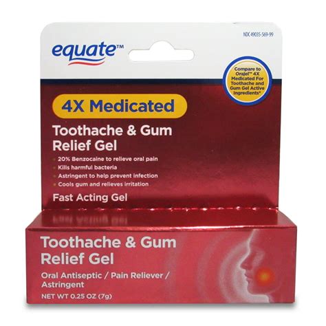 Equate 4X Medicated Toothache & Gum Relief Oral Pain Gel, 0.25 oz ...