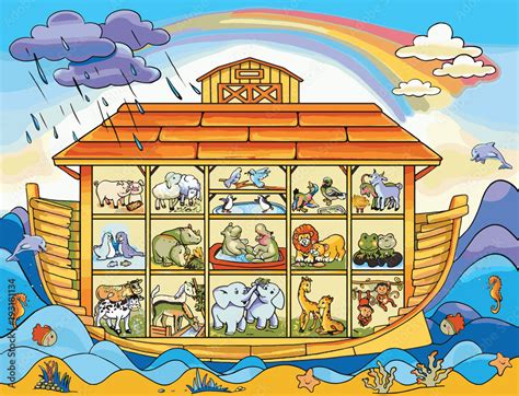 The Noah's Ark. Sixteen pairs of animals. Stock Illustration | Adobe Stock