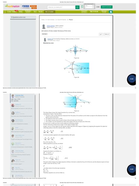 Derivation of Lens Maker Formula of Thin Lens _ Meritnation | Lens ...