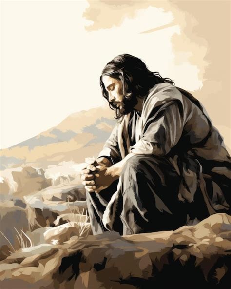 Premium AI Image | a painting of jesus sitting on a rock