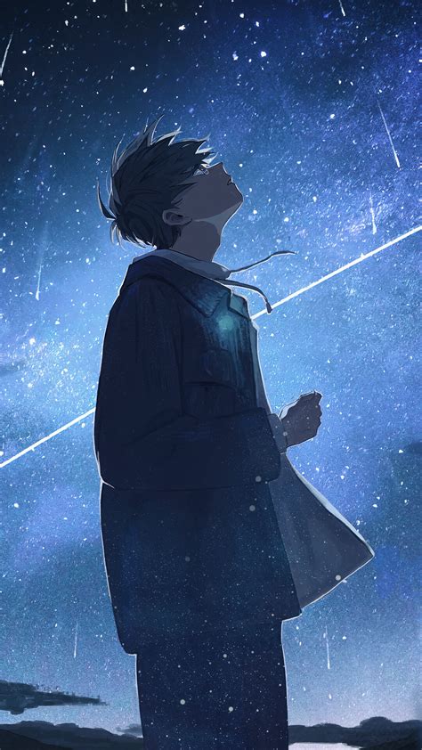 Anime Boy, Anime, Alone, Night, Stars, Scenery HD Phone Wallpaper ...