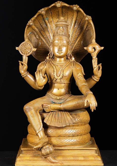 Bronze Seated Vishnu Statue 15" (#73b13): Lotus Sculpture