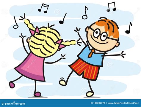 Dancing and Singing Kids, Dancing Pair, Funny Vector Illustration Stock ...