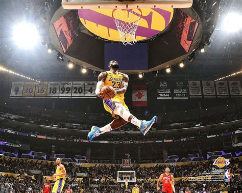 LeBron James Los Angeles Lakers Unsigned Dunk Against Houston Rockets ...