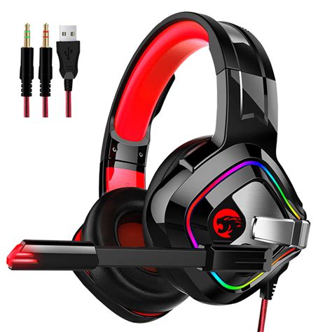 3.5mm Gaming Headset Mic LED Headphones Stereo Bass Surround For PC ...