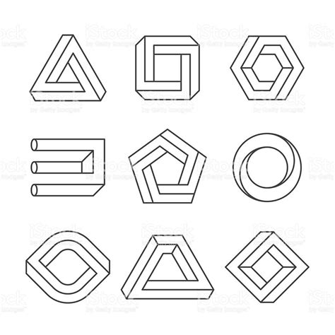 Impossible shapes, optical illusion objects. Vector illustration with ...