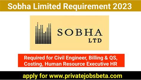 Sobha Limited Requirement 2023 : Apply Immediately » PRIVATEJOBSBETA.COM