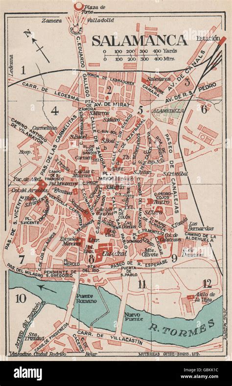 SALAMANCA. Vintage town city map plan. Spain, 1930 Stock Photo - Alamy