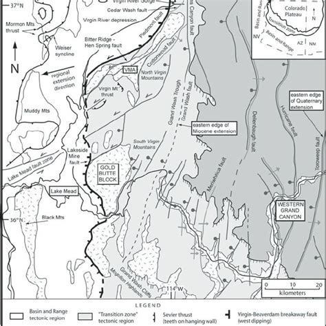 Tectonic map of the Lake Mead area and Colorado Plateau–Basin and Range ...