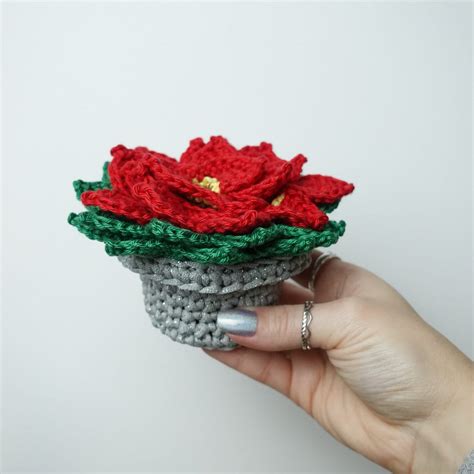 Crochet Poinsettia Flower Pot Coaster Set, Crochet Written Pattern ...