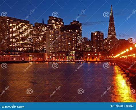 The Skyline of San Francisco at Night. Stock Image - Image of cityscape ...