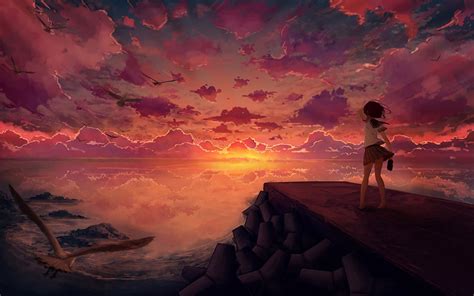 1680x1050 Resolution Anime Girl Looking at Sky 1680x1050 Resolution ...