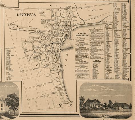 Geneva Village, New York 1859 Old Town Map Custom Print - Ontario Co ...