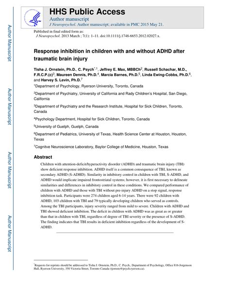 (PDF) Response inhibition in children with and without ADHD after ...