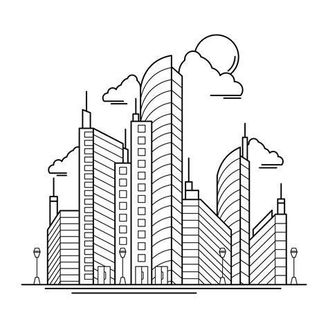 City Building Outline Design for Drawing Book Style four 3221381 Vector ...