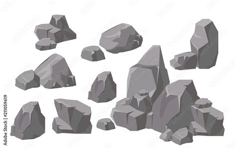 Vector illustration set of rocks and stones elements and compositions ...