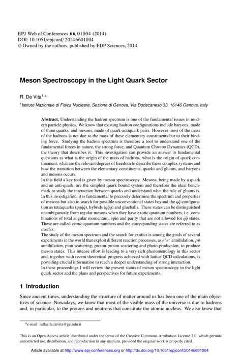 (PDF) Meson Spectroscopy in the Light Quark Sector