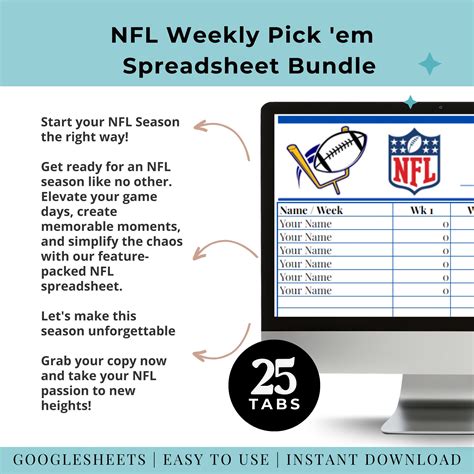 NFL 2023 Schedule Spreadsheet Game Tracker Planner Complete Template ...