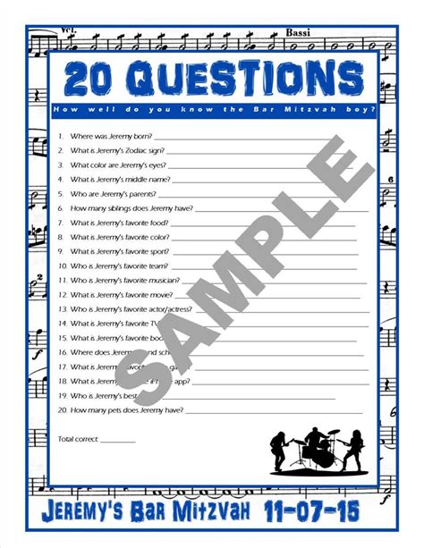 20 Questions Printable Game - How Well Do You Know the Bar/Bat Mitzvah ...