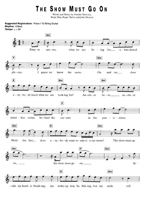 THE SHOW MUST GO ON Queen Sheet music | Easy Sheet Music