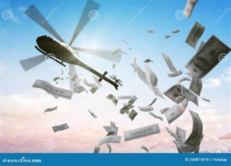 Helicopter is Dropping Money. Financial Stimulus in Economy Stock ...