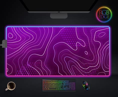 Purple RGB Desk Mat Topographic Map Mousepad - Gaming Led Neon Edges ...