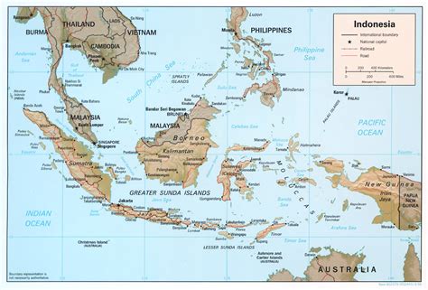 Large detailed political map of Indonesia with relief, roads, railroads ...