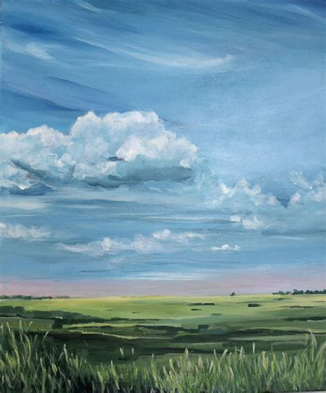 Blue Sky Art Print Clouds Painting Impressionist Cloud Countryside Art ...