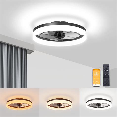 VOLISUN Modern Ceiling Fans with Lights and Remote, 19.7in Low Profile ...