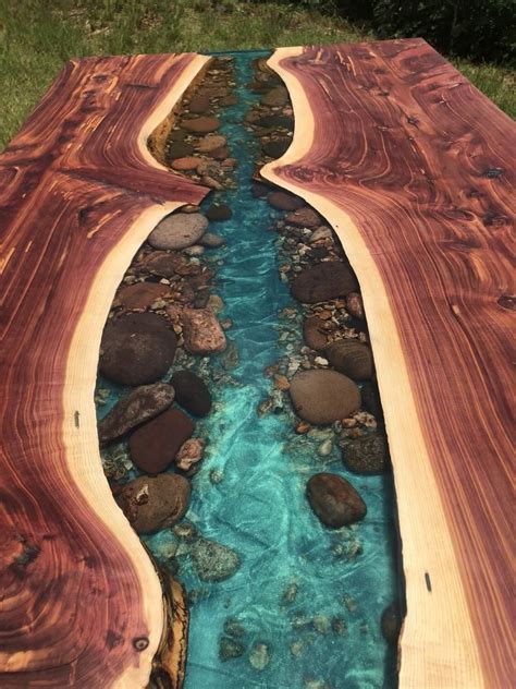 Cedar Live Edge River Dining Table With Stone Resin - Etsy | Diy resin ...