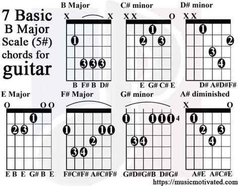 B Major scale charts for Guitar and Bass 🎸