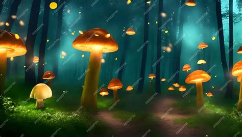 Premium Photo | Magical glowing mushrooms in the forest