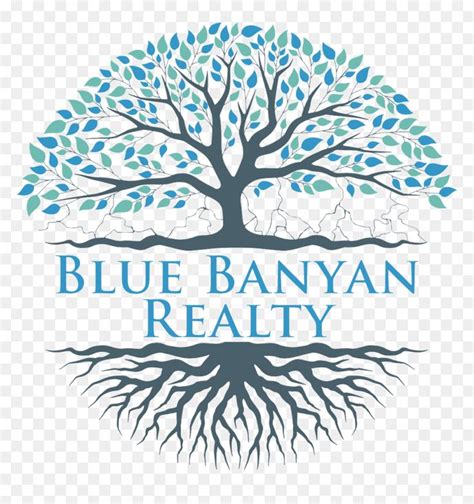 the blue banyan realty logo with tree roots and leaves on transparent ...