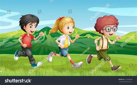 Illustration Kids Running Across Hills Stock Vector (Royalty Free ...