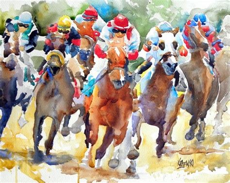 Final Turn Horse Racing Art Print of Original Watercolor