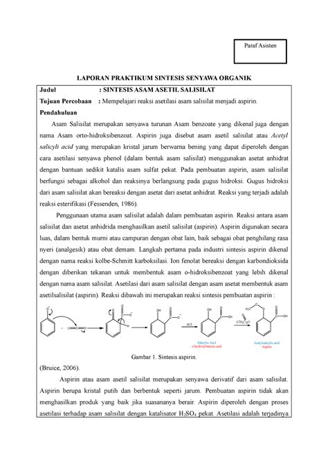 Sintesis asam asetil salisilat - LAPORAN PRAKTIKUM SINTESIS SENYAWA ...