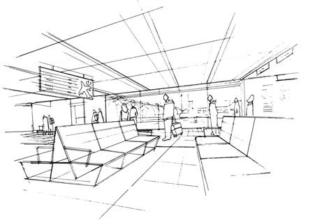 sketch drawing airport seating area,drawing of people traveling in an ...