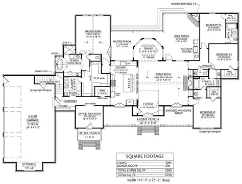 House Plan 41405 - Farmhouse Style with 3095 Sq Ft, 4 Bed, 3 Bath