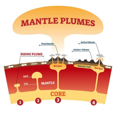 Mantle Plume Vector Illustration. Labeled Explanation Magma Eruption ...